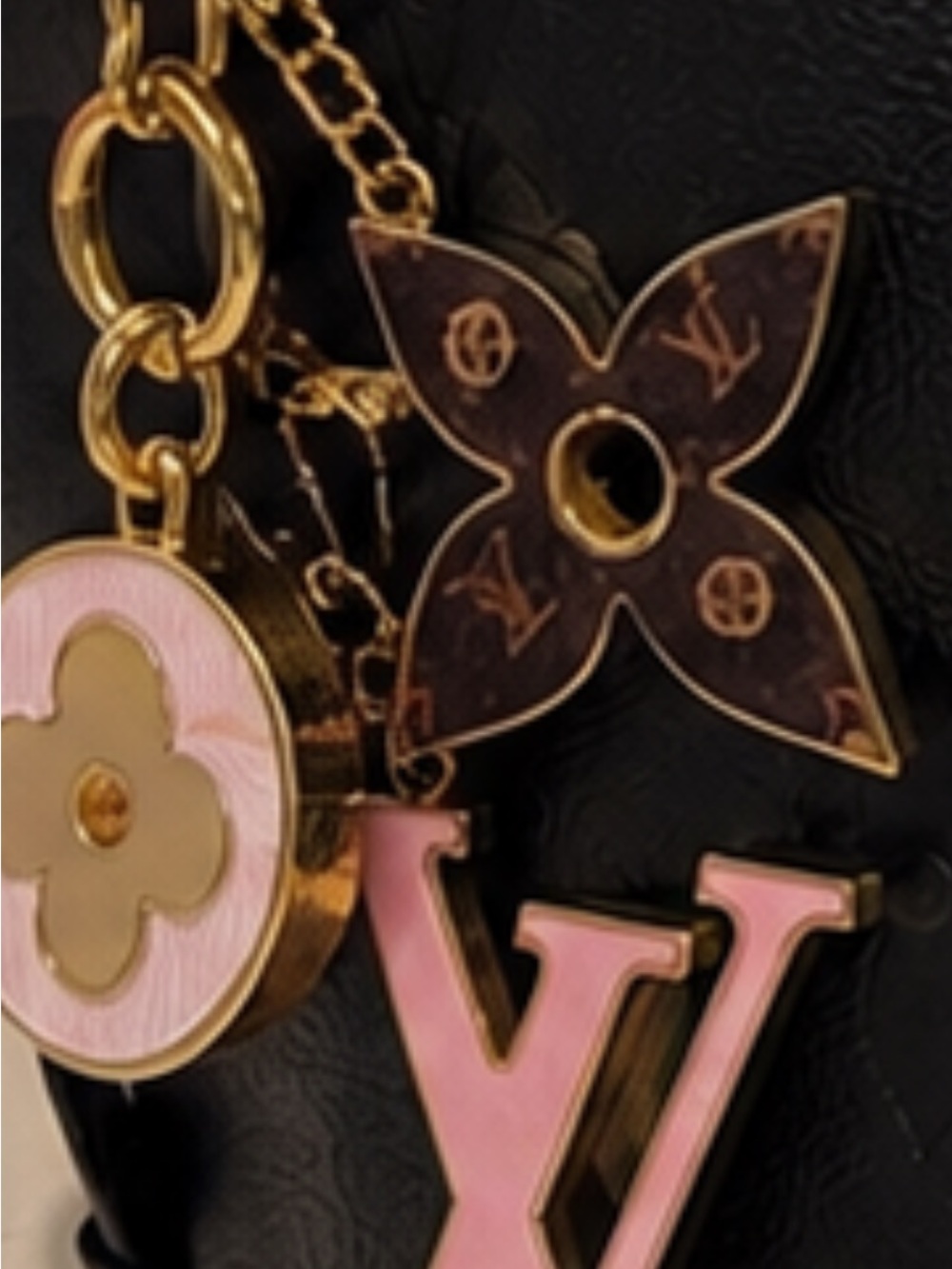 Louis Vuitton Pink, Brown and Gold Monogram Charm Key chain.